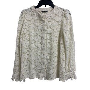 Pretty Garden Crochet Lace Ivory Sheer Cottagecore Blouse Size M